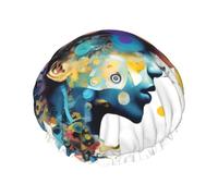 Bonnet de bain double couche pour homme et femme avec motif cerveau, intelligence artificielle, réutilisable, léger et doux