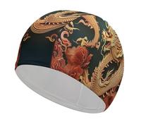 Bonnet de bain Dragon à fond chinois haute élasticité pour cheveux longs courts et confortables pour réduire la traînée et protéger les cheveux