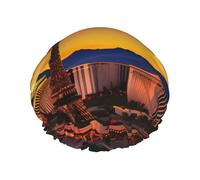 Bonnet de bain élastique et réutilisable double couche imperméable Motif coucher de soleil de Las Vegas