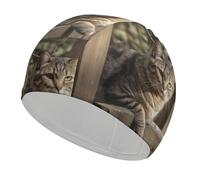 Bonnet de bain en forme de chat sur une clôture en bois, bonnet de bain haute élasticité pour homme et femme, durable, imperméable, garde les cheveux au sec, parfait pour la piscine, la plage, la