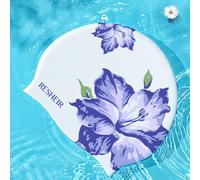 Bonnet de Bain en Silicone pour Femmes Bonnet de Natation Imprimé ÉLastique et Confortable Femme Bonnet de Bain pour Piscine Spa Plage