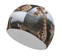 Bonnet de bain en tissu avec deux girafes pour cheveux courts et longs pour garder les cheveux secs, bonnet de bain imperméable pour homme et femme, extensible, confortable, antidérapant
