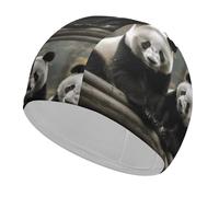 Bonnet de bain en tissu avec deux grands pandas pour cheveux courts et longs pour garder les cheveux secs, bonnet de bain imperméable pour homme et femme, extensible, confortable, antidérapant