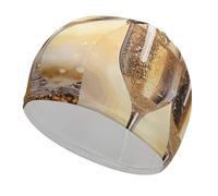Bonnet de bain en tissu avec deux verres de champagne pour cheveux courts et longs pour garder les cheveux secs, bonnet de bain imperméable pour homme et femme, extensible, confortable, antidérapant