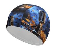 Bonnet de bain en tissu avec microphone et notes de musique, bonnet de bain pour cheveux courts et longs pour garder les cheveux secs, bonnet de bain imperméable pour homme et femme, extensible