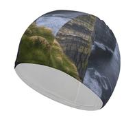 Bonnet de bain en tissu County Clare The Cliffs pour cheveux courts et longs pour garder les cheveux secs, bonnet de bain imperméable pour homme et femme, extensible, confortable, antidérapant