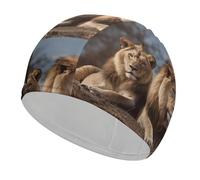 Bonnet de bain en tissu deux lions pour cheveux courts et longs pour garder les cheveux secs, bonnet de bain imperméable pour homme et femme, extensible, confortable, antidérapant