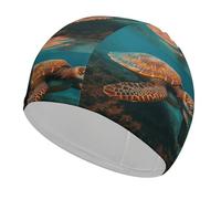Bonnet de bain en tissu tortue de mer pour cheveux courts et longs pour garder les cheveux secs, bonnet de bain imperméable pour homme et femme, extensible, confortable, antidérapant