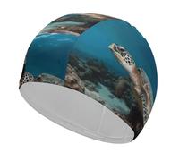 Bonnet de bain en tissu tortue de mer pour cheveux courts et longs pour garder les cheveux secs, bonnet de bain imperméable pour homme et femme, extensible, confortable, antidérapant