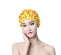 Bonnet De Bain Femme Bonnet de Bain avec pétales Fleurs et Perles, Cheveux Longs, léger, Style Vintage, Sports Nautiques(Yellow)