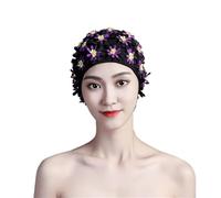 Bonnet De Bain Femme Bonnet de Bain avec pétales Fleurs et Perles, Cheveux Longs, léger, Style Vintage, Sports Nautiques(Black)
