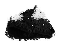 Bonnet de Bain Fleuri pour Femmes, Double Couche, Perles | Tissu Imperméable, Maintien Confortable, Usage Baignade et Natation D'été, Style Élégant Noir Blanc