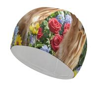 Bonnet de bain Golden Retriever et fleurs - Bonnet de douche confortable pour réduire la traînée et protéger les cheveux - Durable et souple - Élastique - Garde la coiffure inchangée pour homme et