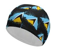 Bonnet de Bain Grunge Drapeau Sainte-Lucie pour Femmes et Hommes, antidérapant, pour Cheveux Longs ou Courts