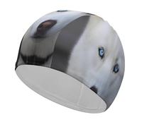 Bonnet de bain Husky blanc aux yeux bleus - Haute élasticité - Convient aux cheveux longs et courts - Grand bonnet de douche confortable pour réduire la traînée et protéger les cheveux