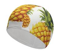 Bonnet de Bain illustré avec Un Ananas Jaune sur Fond Blanc, résistant et très élastique, Convient aux Cheveux Longs et Courts (Hommes et Femmes)