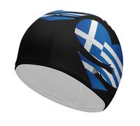 Bonnet de Bain imperméable avec Motif Drapeau Grec et cœur pour Femme et Homme, idéal pour Les Cheveux Longs et Courts