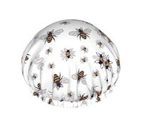 Bonnet de bain imprimé abeilles amusantes, double couche de protection des cheveux, couverture élastique pour le lavage du visage, 27 cm