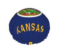 Bonnet de bain imprimé drapeau du Kansas pour cheveux longs et courts, bande élastique lavable, bonnet de bain pour cheveux longs, tresse