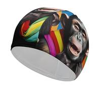 Bonnet de Bain imprimé Singe chimpanzé LGBT Pride, Chapeau de Natation à Haute élasticité, adapté aux Cheveux Longs et Courts pour Adultes, Style
