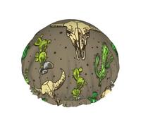 Bonnet de bain imprimé tête de mort de taureau et cactus mignon, double couche réutilisable, grande couverture pour cheveux pour les soins quotidiens de la peau