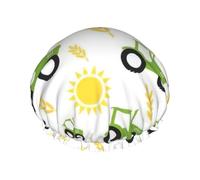 Bonnet de bain imprimé tracteur agricole pour cheveux longs et courts, bande élastique lavable, bonnet de bain pour cheveux longs, tresse