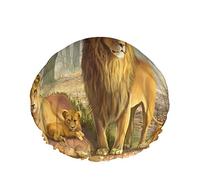 Bonnet de bain Lion forêt naturelle Afrique Animal grand roi sauvage carnivore crinière prédateur bonnets de douche pour femme Double bain chapeau de douche Protection des cheveux réutilisable