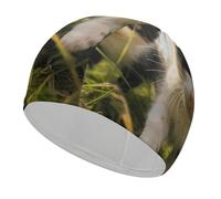 Bonnet de bain Little Cat on the Grass pour adulte, tissu élastique, bonnet de bain confortable pour cheveux longs et courts