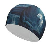 Bonnet de Bain Loup Blanc Bonnets de Bain Haute élasticité Chapeaux de Natation durables pour Femmes Hommes
