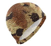 Bonnet de Bain Marron à Motif Python pour Femme, imperméable, Grand Format, pour Cheveux Courts. Protection des Cheveux et réduction de la résistance à l'eau.
