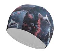 Bonnet de bain motif chat blanc à fleurs, bonnet de bain haute élasticité pour homme et femme, durable, imperméable, garde les cheveux au sec, parfait pour la piscine, la plage, la natation sur les