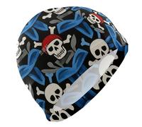 Bonnet de bain motif crâne de pirate blanc pour femme - Bonnet de bain imperméable pour femme - Protection des cheveux et réduction de la traînée - Gorro para piscina mujer