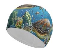 Bonnet de bain motif tortues de mer - Haute élasticité - Pour cheveux longs et courts - Confortable - Grand bonnet de douche pour réduire la traînée et protéger les cheveux