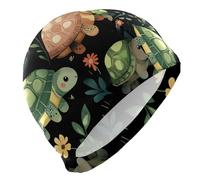 Bonnet de bain noir avec tortue mignonne pour femme - Bonnet imperméable pour la natation - Protection des cheveux et réduction de la traînée - Gorros para nadar en piscina mujer
