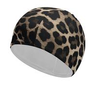 Bonnet de bain noir imprimé léopard pour adulte, bonnet de bain en tissu élastique, bonnet de bain confortable pour cheveux longs et courts