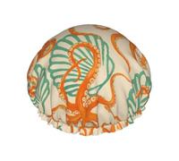 Bonnet de bain orange vif en forme de pieuvre et turquoise en forme de coquille Saint-Jacques