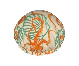 Bonnet de bain orange vif en forme de pieuvre et turquoise en forme de coquille Saint-Jacques