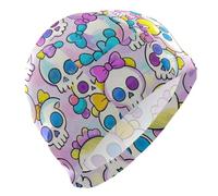 Bonnet de bain pour femme avec nœud et tête de mort - Imperméable - Protection des cheveux et réduction de la traînée - Gorra para nadar de mujer