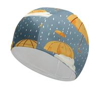 Bonnet de Bain pour Femme et Homme, Bonnet de Bain très élastique, Motif Parapluie Jaune, Bonnets de Bain pour Cheveux Longs et Courts