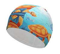 Bonnet de Bain pour Femme et Homme, Bonnet de Bain très élastique, Motif Tortue et Poisson, pour Cheveux Longs et Courts