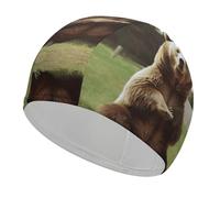 Bonnet de Bain pour Femmes et Hommes, Bonnet de Bain Hi Bear Sit on The Lawn,pour Cheveux Longs et Courts