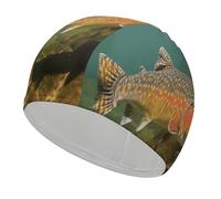 Bonnet de bain pour pêche à la mouche à la truite de Brook - Haute élasticité - Convient aux cheveux longs et courts - Confortable - Grand bonnet de douche pour réduire la traînée et protéger les