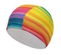Bonnet de bain rayé coloré arc-en-ciel pour adulte, bonnet de bain en tissu élastique, bonnet de bain confortable pour cheveux longs et courts