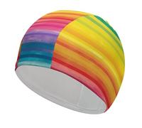 Bonnet de bain rayé de couleur arc-en-ciel haute élasticité pour cheveux longs et courts confortable pour réduire la traînée et protéger les cheveux