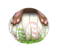 Bonnet de bain réutilisable avec trou en bois imprimé lapin de Pâques, double couche pour cheveux longs et épais, 27 cm