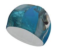 Bonnet de Bain Rigolo Dauphin Qui Vous Regarde, Tendance, léger et imperméable, pour Adultes aux Cheveux Longs, épais et bouclés.