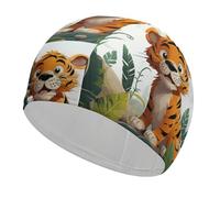 Bonnet de bain tigre de dessin animé, bonnet de bain haute élasticité pour homme et femme, durable, imperméable, garde les cheveux au sec, parfait pour la piscine, la plage, la natation sur les genoux