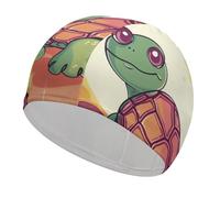 Bonnet de bain tortue au soleil pour adultes, femmes et hommes, chapeau de piscine léger et extensible, bonnet de bain pour piscine, plage, natation, surf, protection des cheveux et oreilles