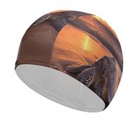 Bonnet de bain tortue de mer et coucher de soleil confortable pour réduire la traînée et protéger les cheveux, durable, doux, élastique, garde la coiffure inchangée pour homme et femme