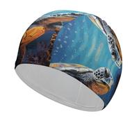 Bonnet de bain tortue de mer peinte pour adulte, bonnet de bain en tissu élastique, bonnet de bain confortable pour cheveux longs et courts